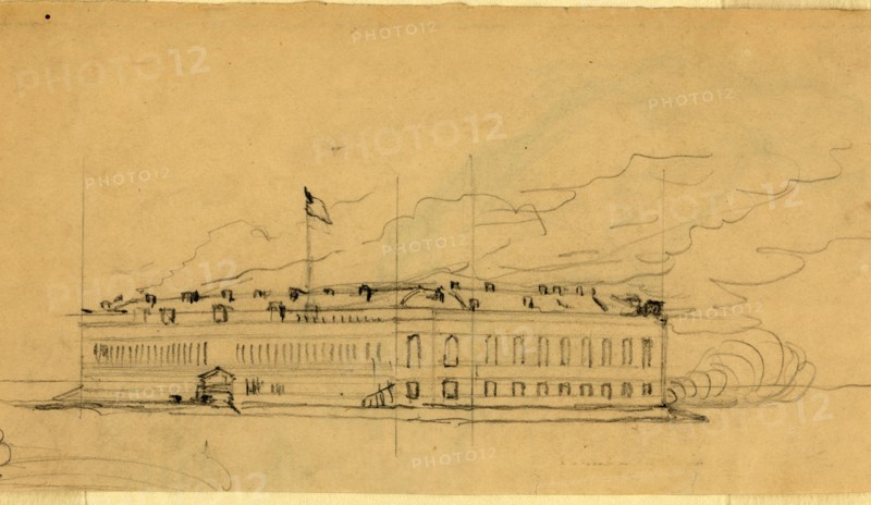 Unidentified fort, 1860-1865, drawing, 1862-1865, by Alfred R Waud, 1828-1891, an american artist famous for his American Civil War sketches, America, US