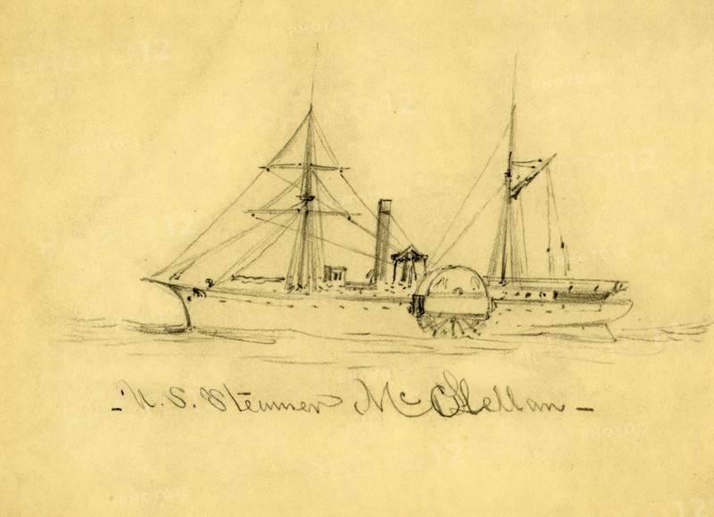 U.S. Steamer McClellan, between 1860 and 1865, drawing on cream paper : pencil ; 12.5 x 17.6 cm. (sheet), 1862-1865, by Alfred R Waud, 1828-1891, an american artist famous for his American Civil War sketches, America, US