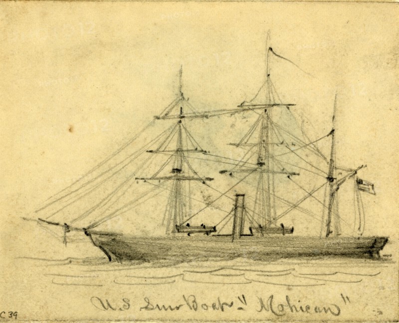 U.S. Gun Boat Mohican, between 1860 and 1865, drawing on cream paper, pencil, 8.3 x 10.4 cm. (sheet), 1862-1865, by Alfred R Waud, 1828-1891, an american artist famous for his American Civil War sketches, America, US
