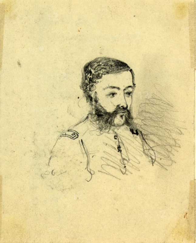 Bust portrait of an officer, between 1860 and 1865, drawing on cream paper, pencil, 10.4 x 8.3 cm. (sheet), 1862-1865, by Alfred R Waud, 1828-1891, an american artist famous for his American Civil War sketches, America, US