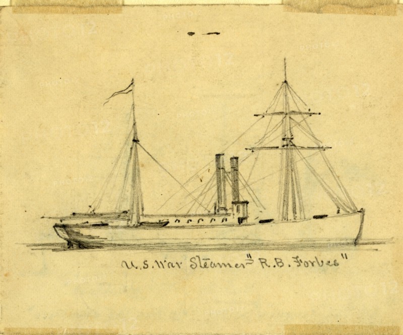 U.S. War Steamer R.B. Forbes, between 1860 and 1865, drawing on cream paper pencil, 8.4 x 10.4 cm. (sheet), 1862-1865, by Alfred R Waud, 1828-1891, an american artist famous for his American Civil War sketches, America, US