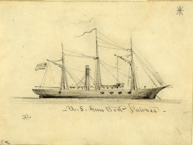 U.S. Gun Boat Pawnee, between 1860 and 1865, drawing on white paper pencil, 7.6 x 10.3 cm (sheet), 1862-1865, by Alfred R Waud, 1828-1891, an american artist famous for his American Civil War sketches, America, US