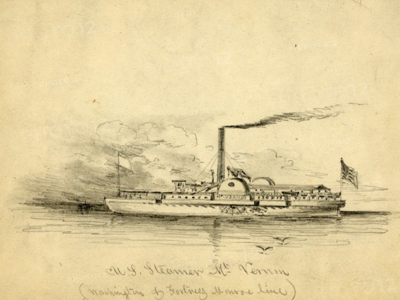 U.S. Steamer Mt. Vernon, between 1860 and 1865, drawing on cream paper pencil, 11.4 x 15.3 cm. (sheet), 1862-1865, by Alfred R Waud, 1828-1891, an american artist famous for his American Civil War sketches, America, US