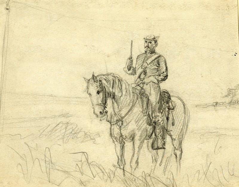 Soldier on horse, between 1860 and 1865, drawing on white card pencil, 19.4 x 30.4 cm. (sheet), 1862-1865, by Alfred R Waud, 1828-1891, an american artist famous for his American Civil War sketches, America, US