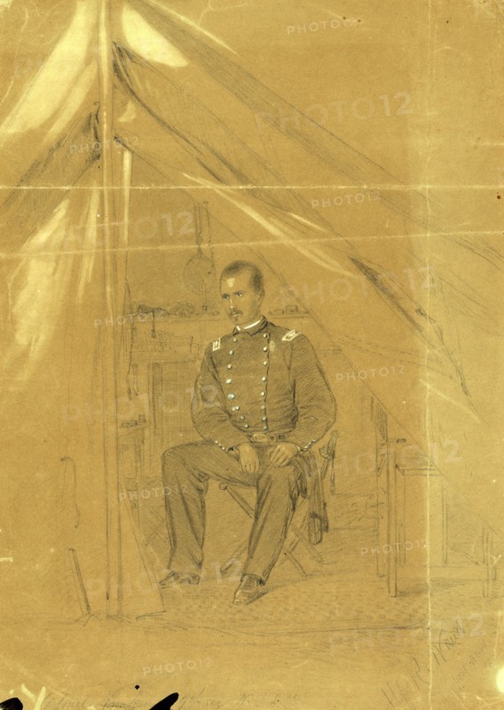 Colonel Hawkins 9th reg. N.Y.S.V., 1861, drawing on olive paper pencil and Chinese white, 36.6 x 25.4 cm. (sheet), 1862-1865, by Alfred R Waud, 1828-1891, an american artist famous for his American Civil War sketches, America, US