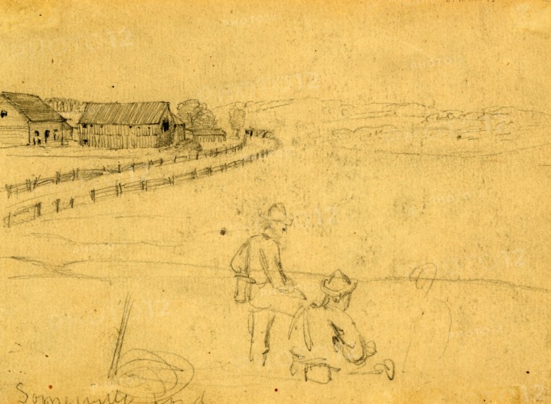 Somerville, between 1860 and 1865, drawing on cream paper pencil, 13.7 x 9.8 cm. (sheet),  1862-1865, by Alfred R Waud, 1828-1891, an american artist famous for his American Civil War sketches, America, US