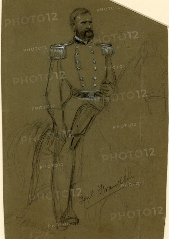 Genl. Franklin, between 1861 and 1865, drawing on olive paper pencil and Chinese white, 19.6 x 13.0 cm. (sheet),  1862-1865, by Alfred R Waud, 1828-1891, an american artist famous for his American Civil War sketches, America, US