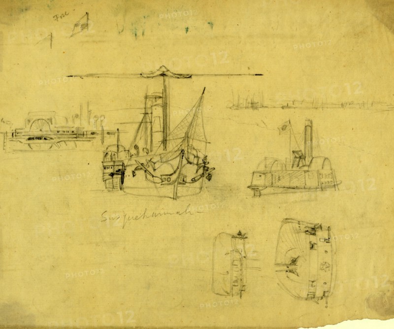Five views of the Susquehannah and the Ceres, between 1860 and 1865, drawing on cream paper pencil, 19.7 x 24.2 cm. (sheet), 1862-1865, by Alfred R Waud, 1828-1891, an american artist famous for his American Civil War sketches, America, US