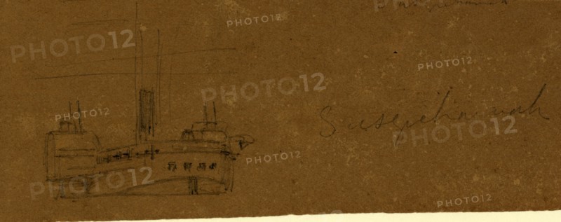 Susquehannah, between 1860 and 1865, drawing on brown paper pencil, 5.8 x 16.0 cm. (sheet), 1862-1865, by Alfred R Waud, 1828-1891, an american artist famous for his American Civil War sketches, America, US