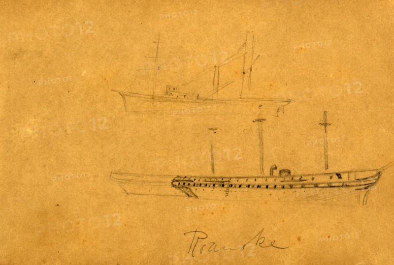 Roanoke, between 1860 and 1865, drawing on light brown paper pencil, 10.3 x 15.5 cm. (sheet), 1862-1865, by Alfred R Waud, 1828-1891, an american artist famous for his American Civil War sketches, America, US
