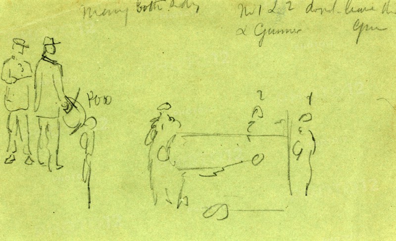 Artillery men, rough sketch of soldiers and cannon, 1860-1865, drawing, 1862-1865, by Alfred R Waud, 1828-1891, an american artist famous for his American Civil War sketches, America, US