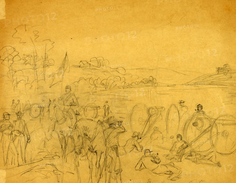 Coopers Arty, between 1860 and 1863, drawing on tan paper pencil, 17.8 x 35.5 cm. (sheet), 1862-1865, by Alfred R Waud, 1828-1891, an american artist famous for his American Civil War sketches, America, US