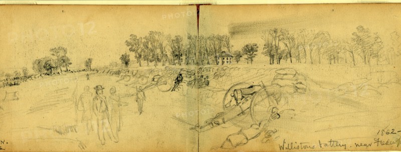 Cross the Rapidan, between 1860 and 1865, drawing on cream paper pencil, 9.8 x 18.3 cm. (sheet), 1862-1865, by Alfred R Waud, 1828-1891, an american artist famous for his American Civil War sketches, America, US