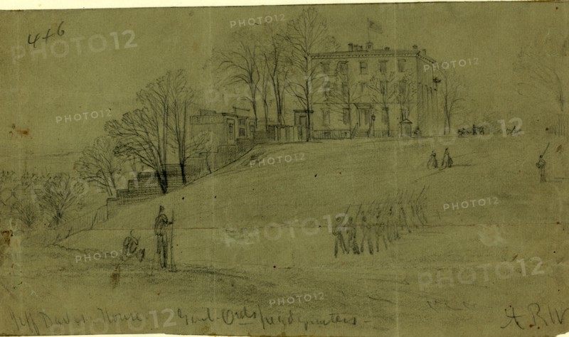 Jeff Davis House. Genl. Ords headquarters, between 1860 and 1865, drawing on olive paper pencil, 13.0 x 23.5 cm. (sheet), 1862-1865, by Alfred R Waud, 1828-1891, an american artist famous for his American Civil War sketches, America, US