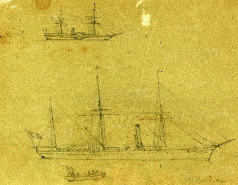 Cattena? and Jerome Napoleon, between 1860 and 1865, drawing on green paper pencil, 16.9 x 22.6 cm. (sheet), 1862-1865, by Alfred R Waud, 1828-1891, an american artist famous for his American Civil War sketches, America, US