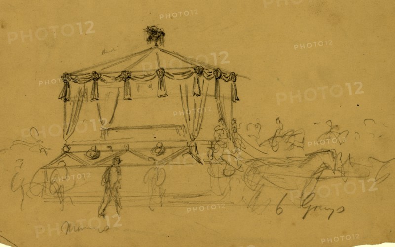 Lincoln's funeral procession, drawing, 1862-1865, by Alfred R Waud, 1828-1891, an american artist famous for his American Civil War sketches, America, US