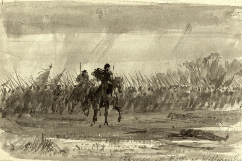 Kearney at Battle of Williamsburg, drawing, 1862-1865, by Alfred R Waud, 1828-1891, an american artist  famous for his American Civil War sketches, America, US