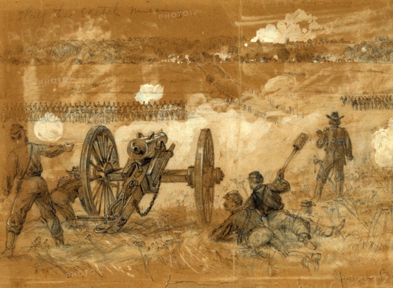 Reconnaissance by Bufords Cavalry towards the Rapidan river, drawing, 1862-1865, by Alfred R Waud, 1828-1891, an american artist famous for his American Civil War sketches, America, US