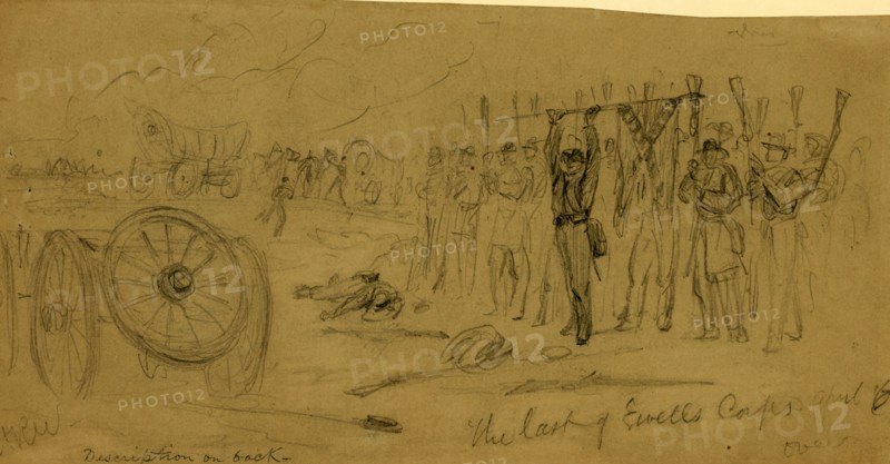 The last of Ewells corps April 6, drawing, 1862-1865, by Alfred R Waud, 1828-1891, an american artist famous for his American Civil War sketches, America, US
