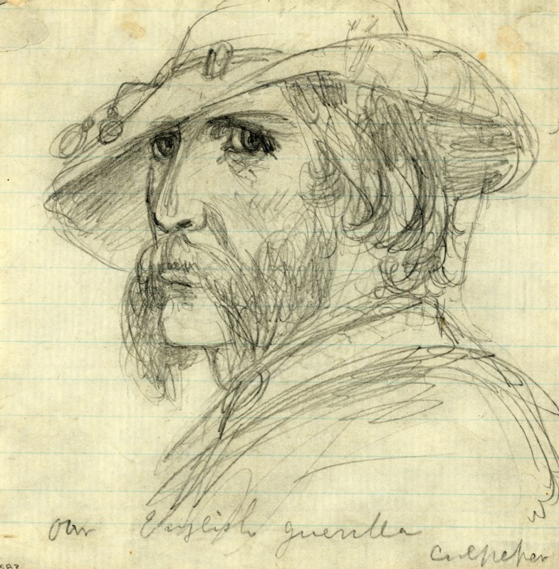 Our English guerrilla. Culpepper, drawing, 1862-1865, by Alfred R Waud, 1828-1891, an american artist famous for his American Civil War sketches, America, US