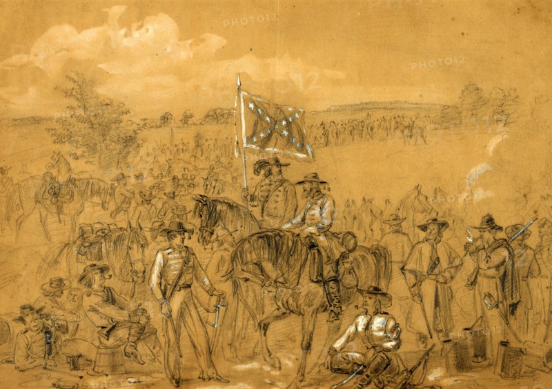 The 1st Virginia Cavalry at a halt, drawing, 1862-1865, by Alfred R Waud, 1828-1891, an american artist famous for his American Civil War sketches, America, US