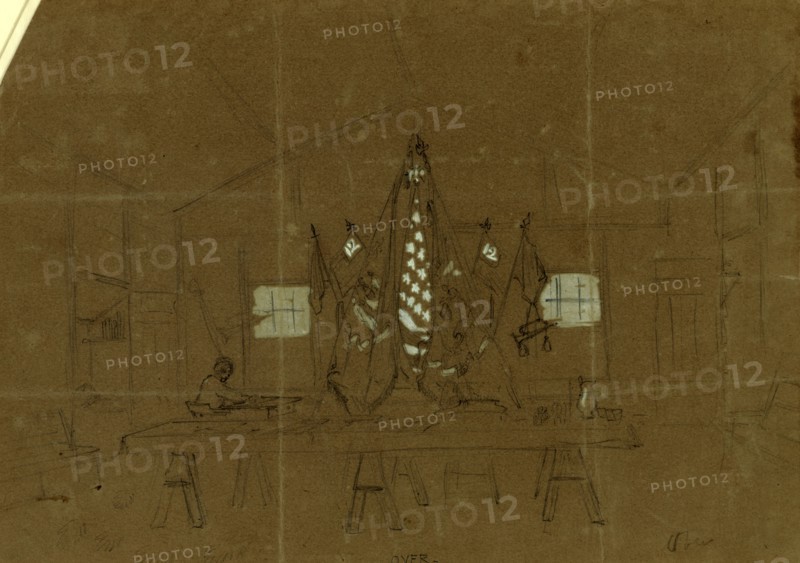 Col. Butterfields headquarters, Camp Anderson DC, drawing, 1862-1865, by Alfred R Waud, 1828-1891, an american artist famous for his American Civil War sketches, America, US