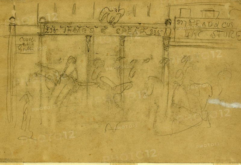 Storefronts, drawing, 1862-1865, by Alfred R Waud, 1828-1891, an american artist famous for his American Civil War sketches, America, US