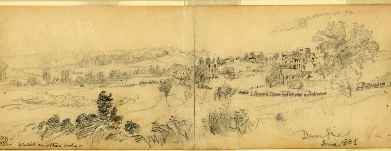 Dumfries, Va., June 1863, drawing, 1862-1865, by Alfred R Waud, 1828-1891, an american artist famous for his American Civil War sketches, America, US