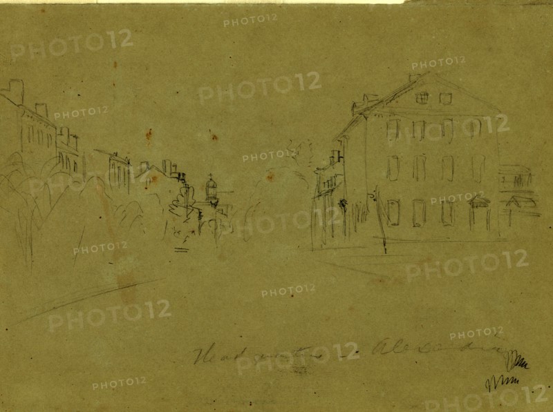 Headquarters, Alexandria, drawing, 1862-1865, by Alfred R Waud, 1828-1891, an american artist famous for his American Civil War sketches, America, US