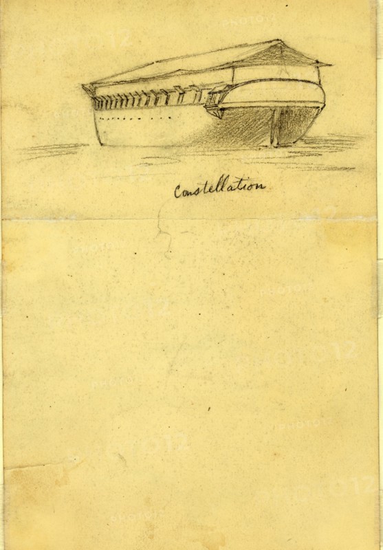 Constellation, drawing, 1862-1865, by Alfred R Waud, 1828-1891, an american artist famous for his American Civil War sketches, America, US