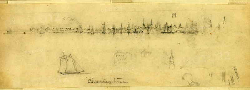 Charlestown, drawing, 1862-1865, by Alfred R Waud, 1828-1891, an american artist famous for his American Civil War sketches, America, US