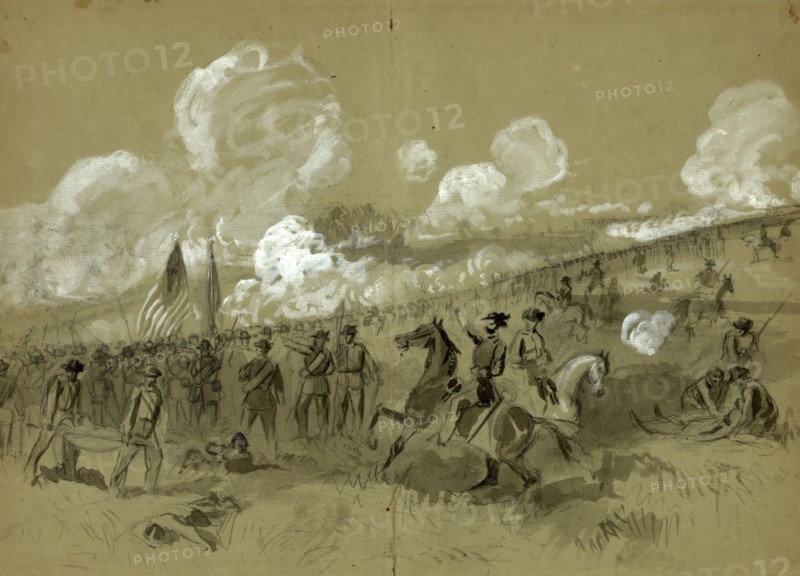 Colonel Burnside's brigade at Bull Run, drawing, 1862-1865, by Alfred R Waud, 1828-1891, an american artist famous for his American Civil War sketches, America, US