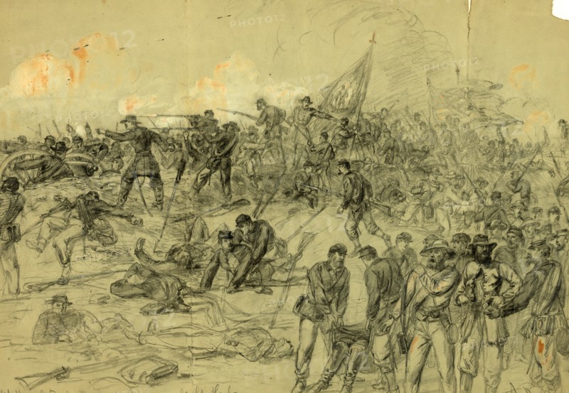 7th N.Y. Heavy Arty. in Barlows charge nr. Cold Harbor Friday June 3rd 1864, drawing, 1862-1865, by Alfred R Waud, 1828-1891, an american artist famous for his American Civil War sketches, America, US