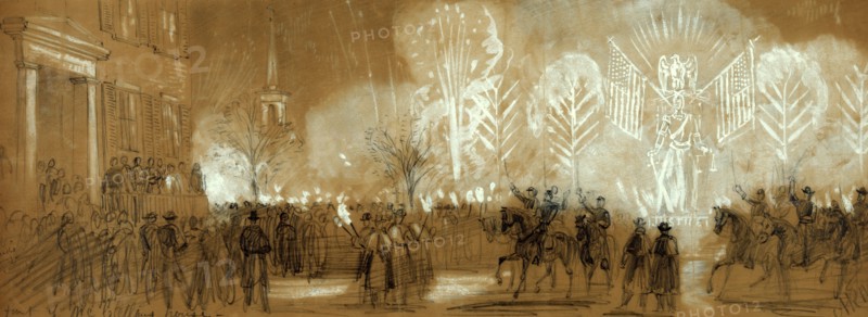 In front of McClellans house, drawing, 1862-1865, by Alfred R Waud, 1828-1891, an american artist famous for his American Civil War sketches, America, US