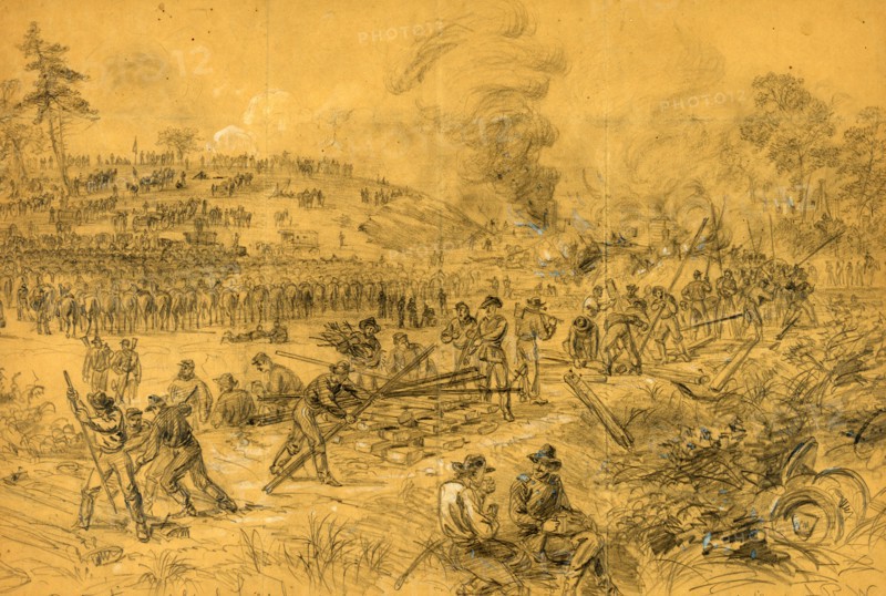 Destruction of Genl. Lees lines of Communication in Virginia by Genl. Wilson, drawing, 1862-1865, by Alfred R Waud, 1828-1891, an american artist famous for his American Civil War sketches, America, US