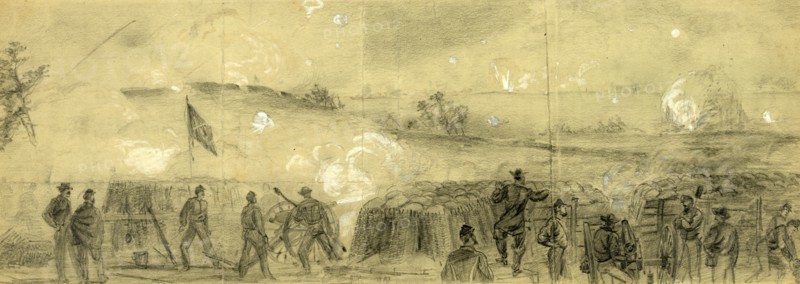 Midnight before Petersburg, drawing, 1862-1865, by Alfred R Waud, 1828-1891, an american artist famous for his American Civil War sketches, America, US
