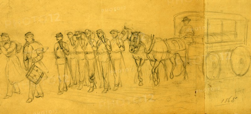 Funeral march, drawing, 1862-1865, by Alfred R Waud, 1828-1891, an american artist famous for his American Civil War sketches, America, US