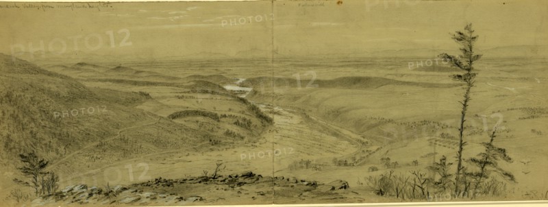 Shenandoah Valley from Maryland heights, drawing, 1862-1865, by Alfred R Waud, 1828-1891, an american artist famous for his American Civil War sketches, America, US