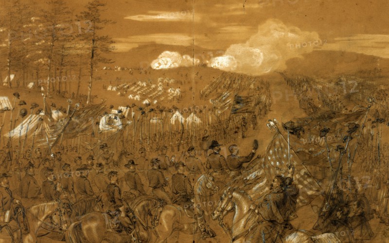 General McClellan accompanied by General Burnside taking leave of the Army of the Potomac, drawing, 1862-1865, by Alfred R Waud, 1828-1891, an american artist famous for his American Civil War sketches, America, US