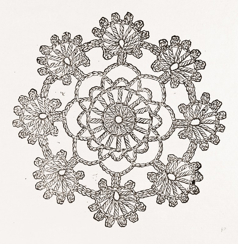 CROCHET ROSETTE, NEEDLEWORK, 19th CENTURY EMBROIDERY