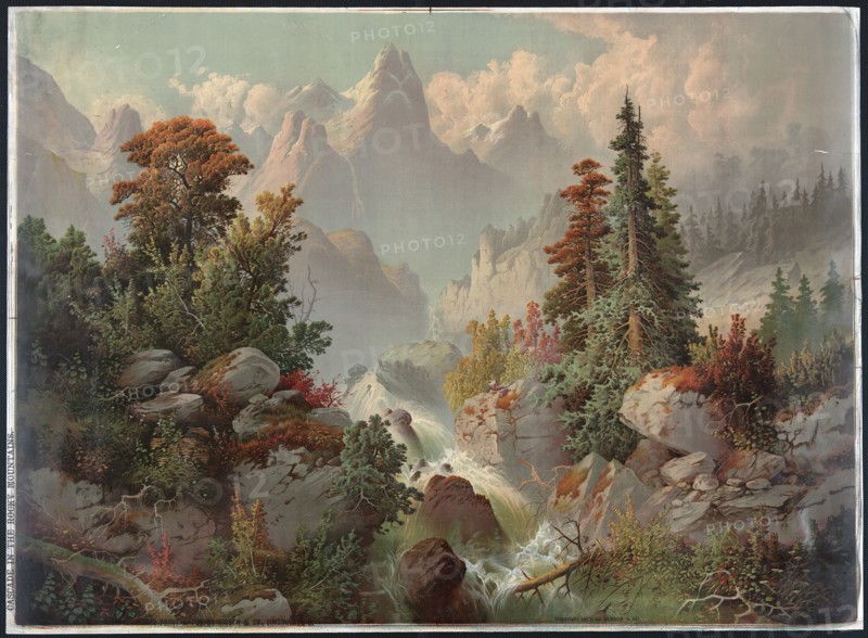 Cascade in the Rocky Mountains; Cincinnati : Gibson & Co., 1879.; 1 print : chromolithograph ; 33 3/4 x 24 1/2 in.