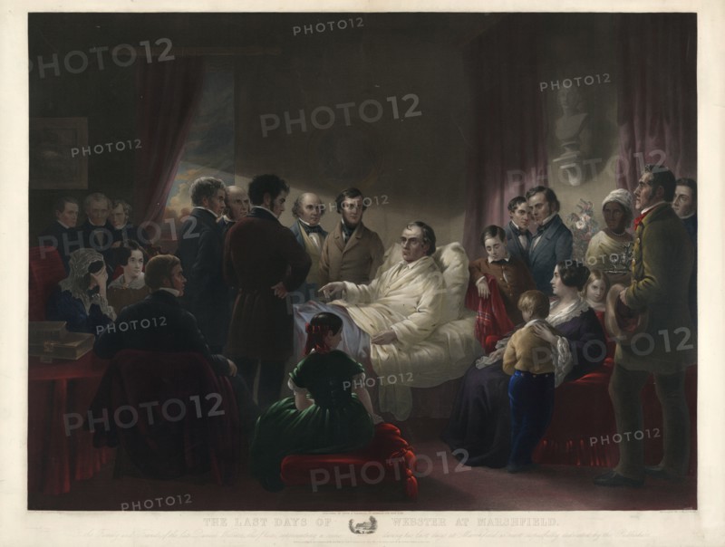 The last days of Webster at Marshfield / engraved by C. Mottram after painting by Joseph Ames.; Mottram, Charles, 1817-1876, engraver; New York : Smith & Parmalee, c1858.; 1 print : engraving ; 28 x 38 in.