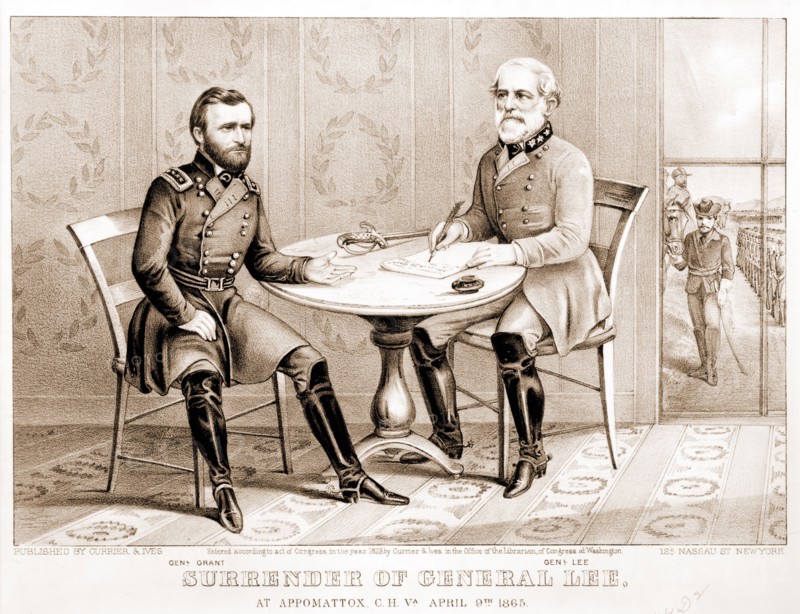 Surrender of General Lee - at Appomattox, C.H. Va. April 9th 1865; Currier & Ives.,; New York : Published by Currier & Ives, 125 Nassau St., c1873.; 1 print : lithograph.