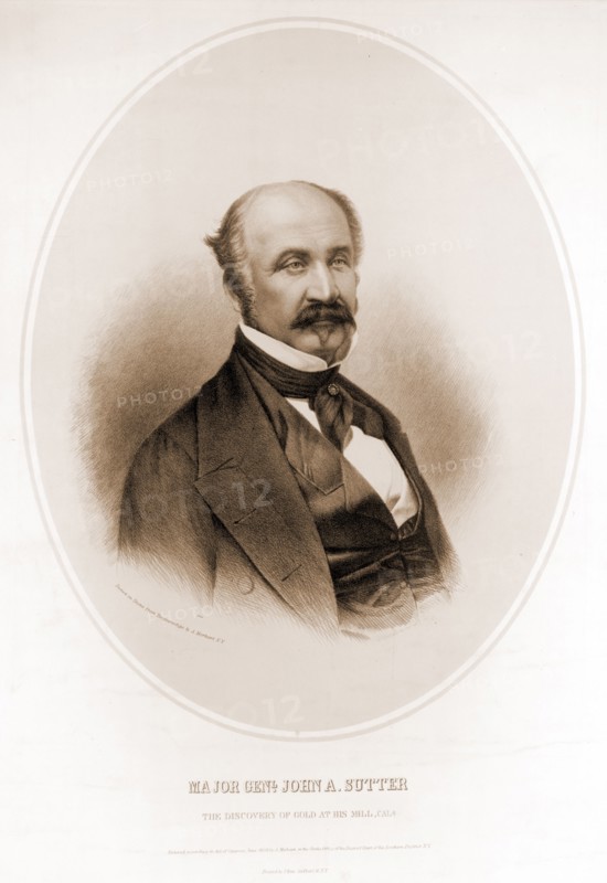 Major Genl. John A. Sutter / drawn on stone from daguer[r]eotype by A. Morhart N.Y.; N[ew] Y[ork] : J. Rau, c1859 June 28.; 1 print : lithograph ; 56 x 42 cm.; John A. Sutter, half-length portrait, facing right.