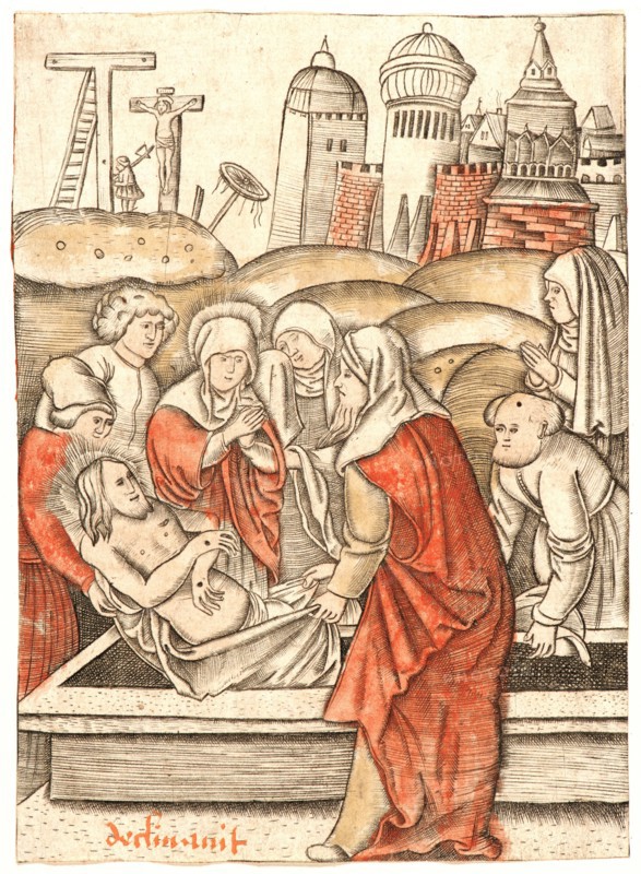 NoÃ«l Garnier (French, 1470/75â€ì1544). The Entombment. Engraving with hand coloring.