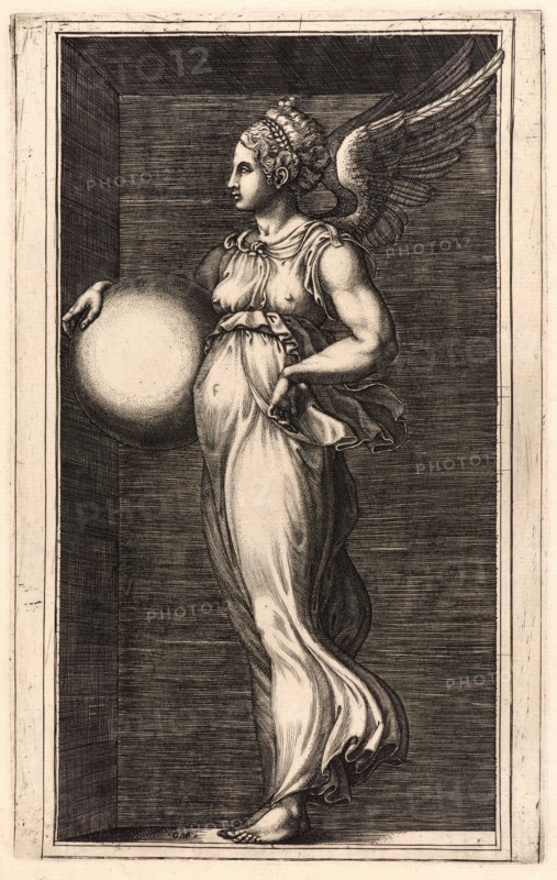 Giorgio Ghisi (Italian, 1520-1582) possibly after Giulio Romano (Italian, probably 1499 - 1546). Victory, 16th century (possibly restrike printed later). Engraving and etching on possibly 18thâ€ì19th century paper. Restrike?