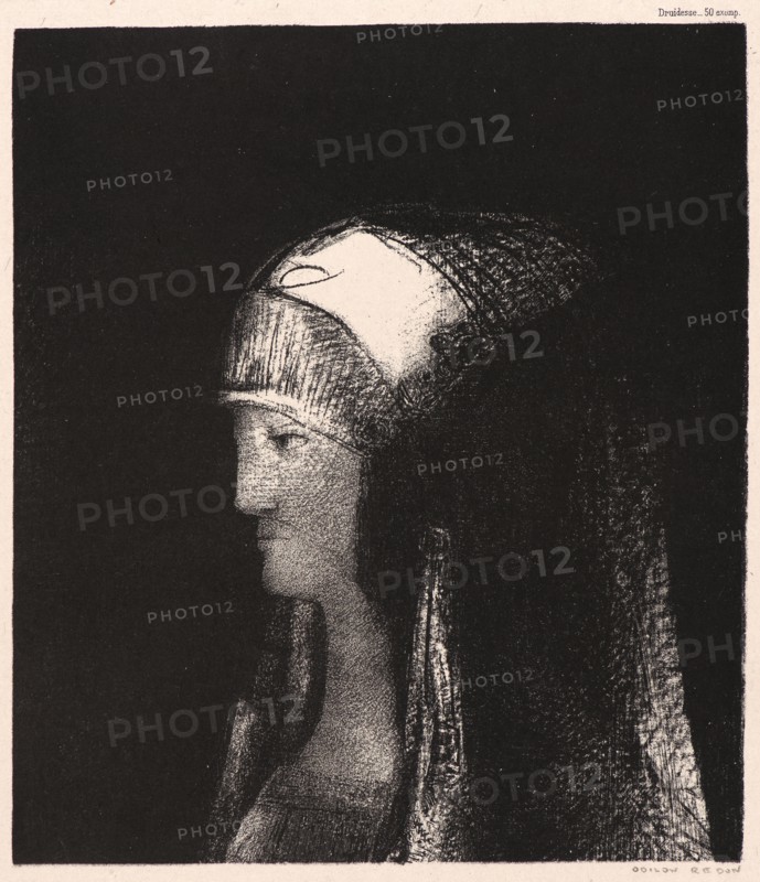 Odilon Redon (French, 1840 - 1916). Druidess (Druidesse), 1892. Lithograph on thin grey wove chine collé on heavy wove paper. Image: 230 mm x 200 mm (9.06 in. x 7.87 in.). Only state.