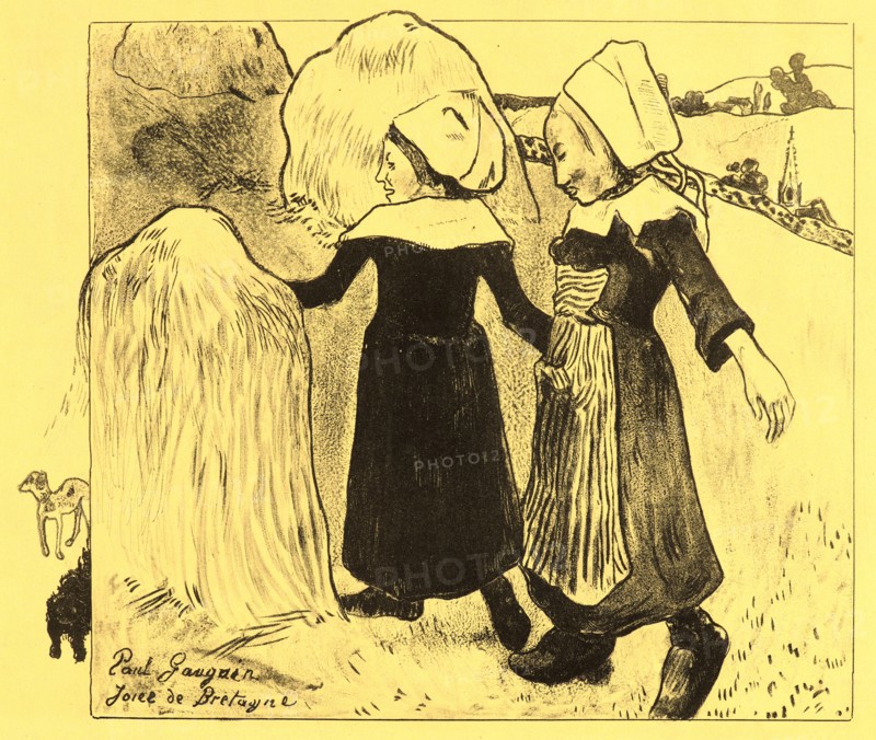 Paul Gauguin (French, 1848 - 1903). Joys of Brittany (Joies de Bretagne), 1889 (possibly). Lithograph on yellow wove paper. Image: 200 mm x 240 mm (7.87 in. x 9.45 in.).