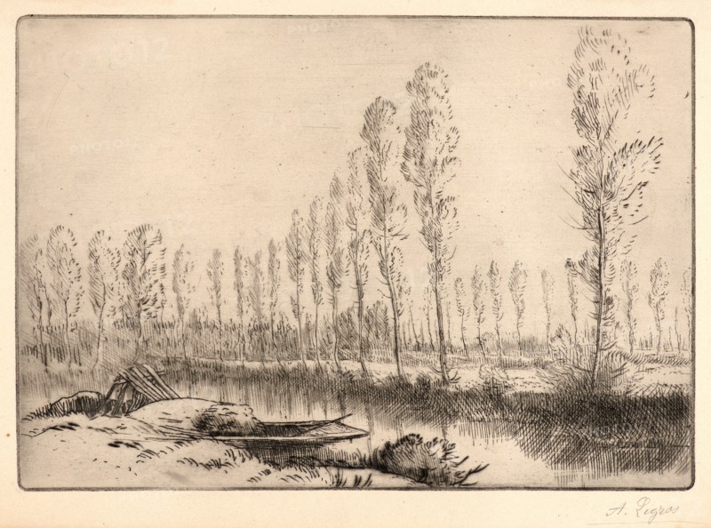 Alphonse Legros (French, 1837 - 1911). PrÃ¨s d'Amiens: Les TourbiÃ¨res. Drypoint.