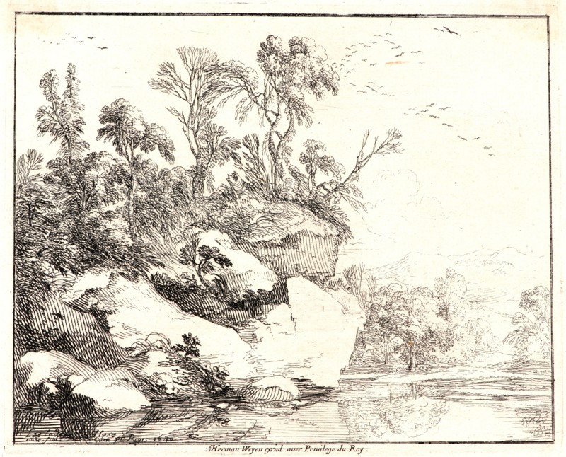 Laurent de La Hyre (French, 1606 - 1656). The Covered Rocks (Les Rochers Couverts), 1640. Etching.